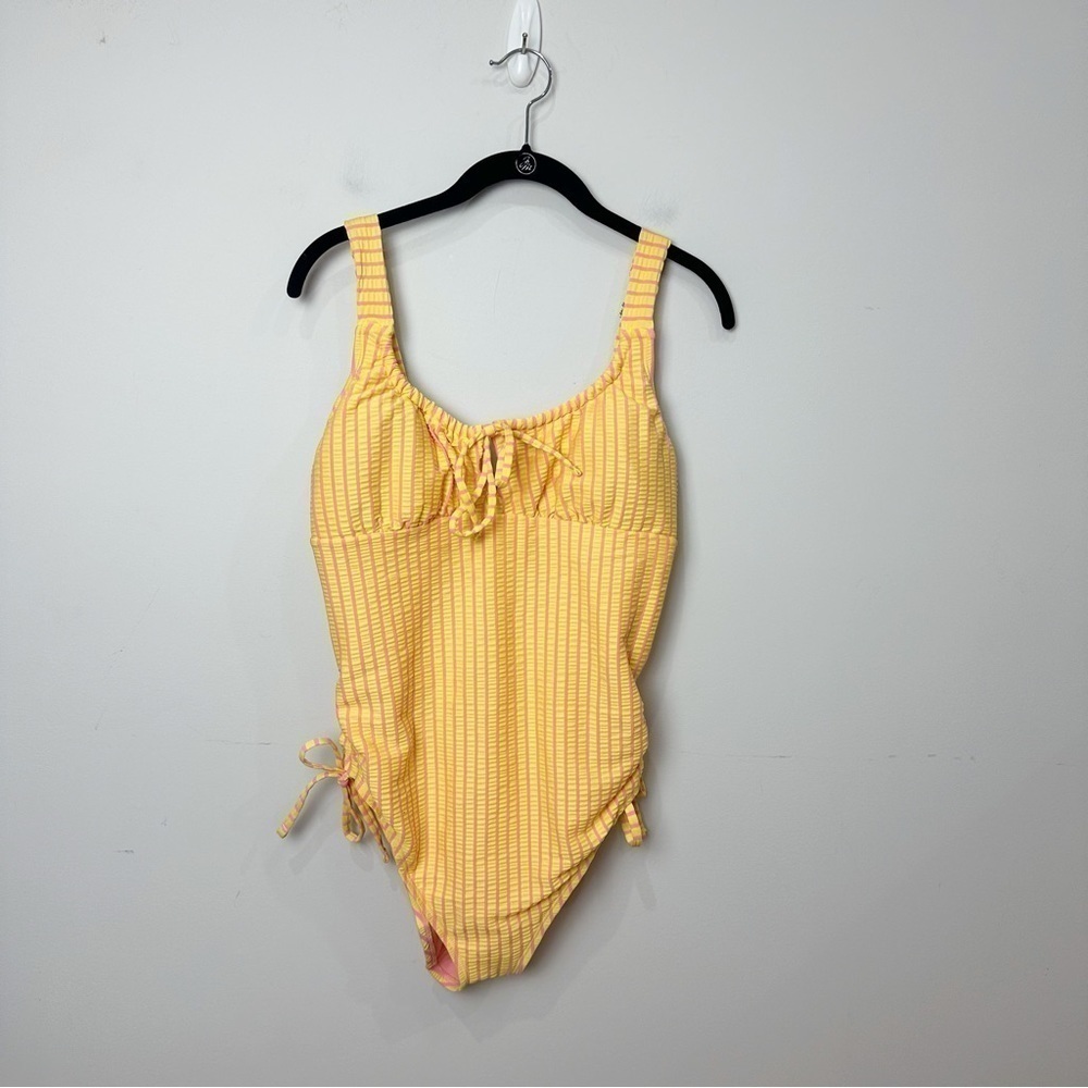 Adore Me Natasha Swimsuit Yellow Pink Tank Stripes Conch